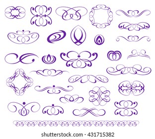 Ornamental design elements, vector series.Purple  white.