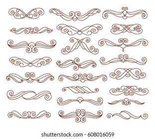 Ornamental design elements.Vector illustration.Brown on white.