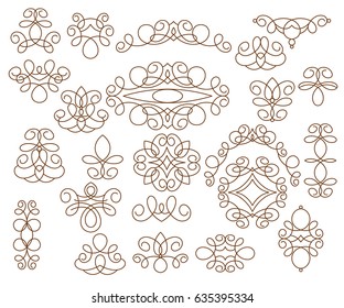 Ornamental design elements.Vector illustration.Brown on white.