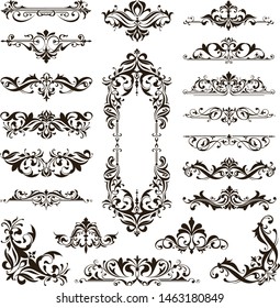 Ornamental design lace borders and corners Vector set art deco floral ornaments elements