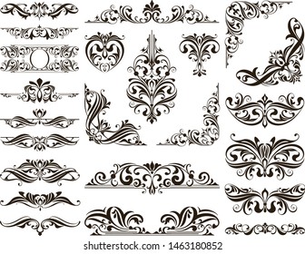 Ornamental design lace borders and corners Vector set art deco floral ornaments elements
