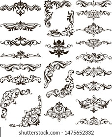 Ornamental design lace borders and corners Vector set art deco floral ornaments elements