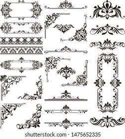 Ornamental design lace borders and corners Vector set art deco floral ornaments elements