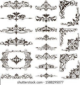 Ornamental design lace borders and corners Vector set art deco floral ornaments elements