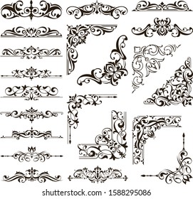 Ornamental design lace borders and corners Vector set art deco floral ornaments elements