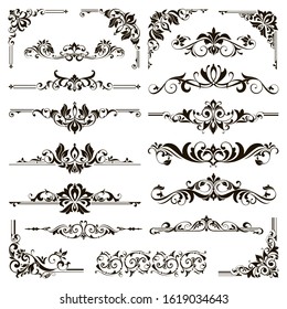 Ornamental design lace borders and corners Vector set art deco floral ornaments elements