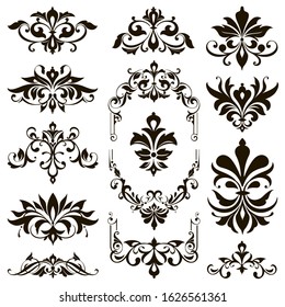 Ornamental design lace borders and corners Vector set art deco floral ornaments elements