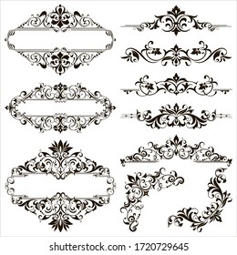 Ornamental design lace borders and corners Vector set art deco floral ornaments elements