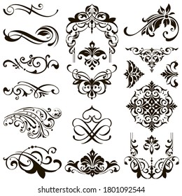 Ornamental design lace borders and corners Vector set art deco floral ornaments elements
