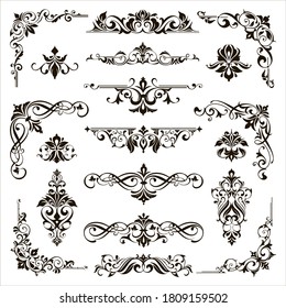 Ornamental design lace borders and corners Vector set art deco floral ornaments elements
