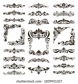 Ornamental design lace borders and corners Vector set art deco floral ornaments elements