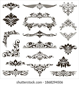 Ornamental design lace borders and corners Vector set art deco floral ornaments elements