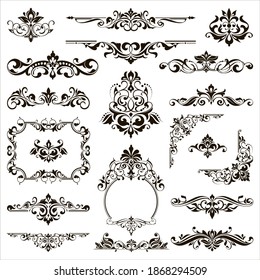 Ornamental design lace borders and corners Vector set art deco floral ornaments elements