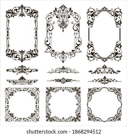 Ornamental design lace borders and corners Vector set art deco floral ornaments elements