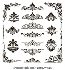 Ornamental design lace borders and corners Vector set art deco floral ornaments elements