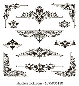 Ornamental design lace borders and corners Vector set art deco floral ornaments elements