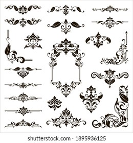 Ornamental design lace borders and corners Vector set art deco floral ornaments elements