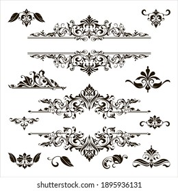 Ornamental design lace borders and corners Vector set art deco floral ornaments elements