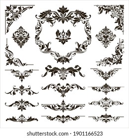 Ornamental design lace borders and corners Vector set art deco floral ornaments elements