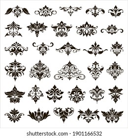 Ornamental design lace borders and corners Vector set art deco floral ornaments elements
