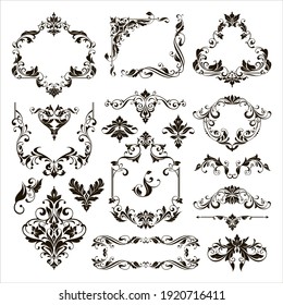 Ornamental design lace borders and corners Vector set art deco floral ornaments elements