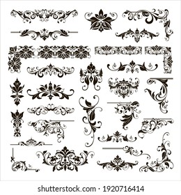 Ornamental design lace borders and corners Vector set art deco floral ornaments elements