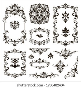 Ornamental design lace borders and corners Vector set art deco floral ornaments elements