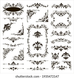 Ornamental design lace borders and corners Vector set art deco floral ornaments elements