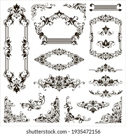 Ornamental design lace borders and corners Vector set art deco floral ornaments elements