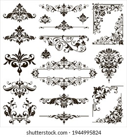 Ornamental design lace borders and corners Vector set art deco floral ornaments elements