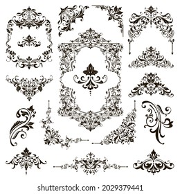 Ornamental design lace borders and corners Vector set art deco floral ornaments elements