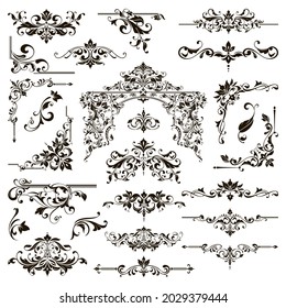 Ornamental design lace borders and corners Vector set art deco floral ornaments elements