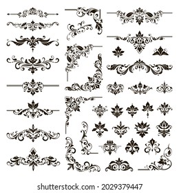 Bordes y esquinas de encaje de diseño ornamental Vector conjunto art deco elementos de adornos florales