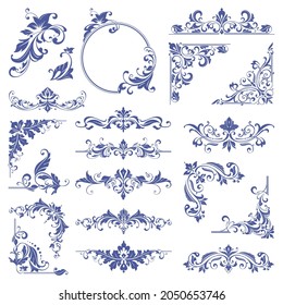 Ornamental design lace borders and corners Vector set art deco floral ornaments elements