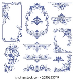 Ornamental design lace borders and corners Vector set art deco floral ornaments elements