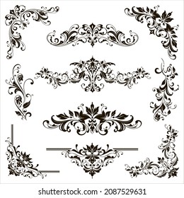 Ornamental design lace borders and corners Vector set art deco floral ornaments elements