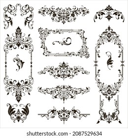 Ornamental design lace borders and corners Vector set art deco floral ornaments elements