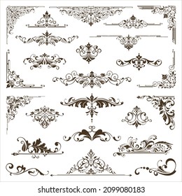 Ornamental design lace borders and corners Vector set art deco floral ornaments elements