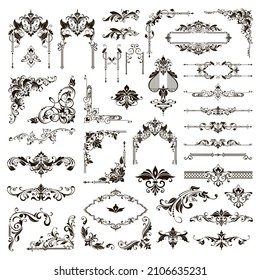 Ornamental design lace borders and corners Vector set art deco floral ornaments elements
