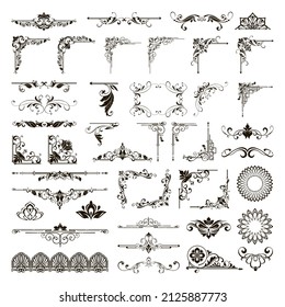 Bordes y esquinas de encaje de diseño ornamental Vector conjunto art deco elementos de adornos florales