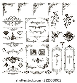 Ornamental design lace borders and corners Vector set art deco floral ornaments elements