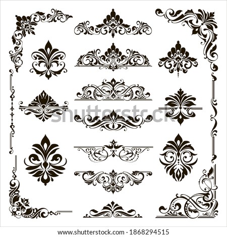 Ornamental design lace borders and corners Vector set art deco floral ornaments elements