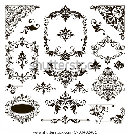 Ornamental design lace borders and corners Vector set art deco floral ornaments elements