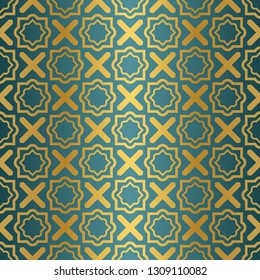 Ornamental Design. Modern Seamless Geometry Pattern. Vector Illustration. For Interior Design, Printing, Web And Textile Design. Gold blue color.