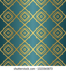 Ornamental Design. Modern Seamless Geometry Pattern. Vector Illustration. For Interior Design, Printing, Web And Textile Design. Gold blue color.