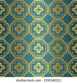 Ornamental Design. Modern Seamless Geometry Pattern. Vector Illustration. For Interior Design, Printing, Web And Textile Design. Gold blue color.