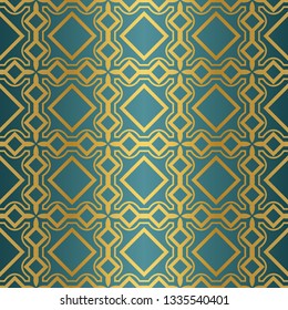 Ornamental Design. Modern Seamless Geometry Pattern. Vector Illustration. For Interior Design, Printing, Web And Textile Design. Gold blue color.