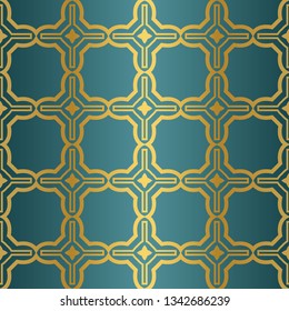 Ornamental Design. Modern Seamless Geometry Pattern. Vector Illustration. For Interior Design, Printing, Web And Textile Design. Gold blue color.