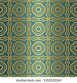 Ornamental Design. Modern Seamless Geometry Pattern. Vector Illustration. For Interior Design, Printing, Web And Textile Design. Gold blue color.