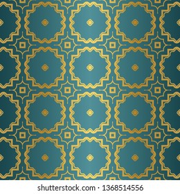 Ornamental Design. Modern Seamless Geometry Pattern. Vector Illustration. For Interior Design, Printing, Web And Textile Design. Gold blue color.